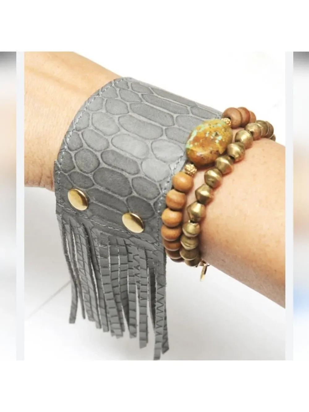Heather Gardner 2in Cali Fringe Cuff-Chocolate